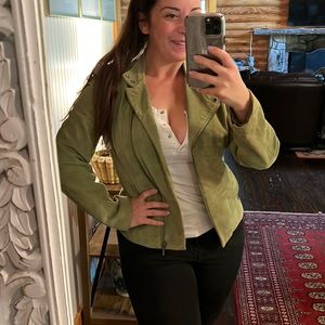 Alfani Lime Green leather Moto jacket zipper zip up pockets size M biker chic